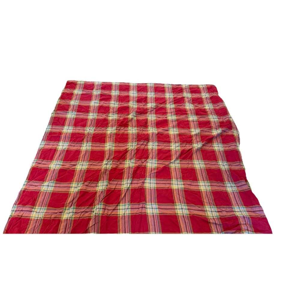 Pottery Barn Red Plaid Full Queen Duvet Cover 100% Cotton Missing 3 Buttons